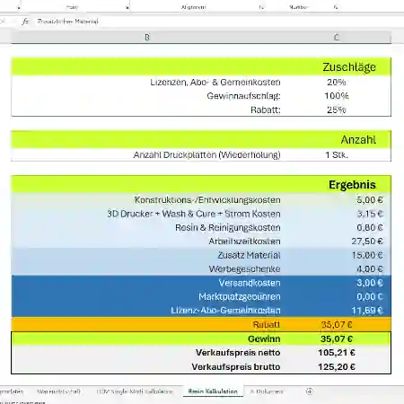3D-Druck Kosten berechnen Excel - die beste und zuverlässigste Methode für erfolgreiche Preise für dein 3D Druck Unternehmen.